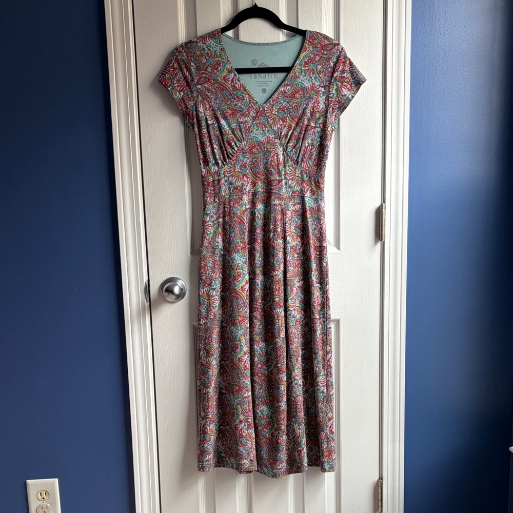 SAHALIE Women's XS Multicolor Paisley Babydoll Midi Dress Fit & Flare